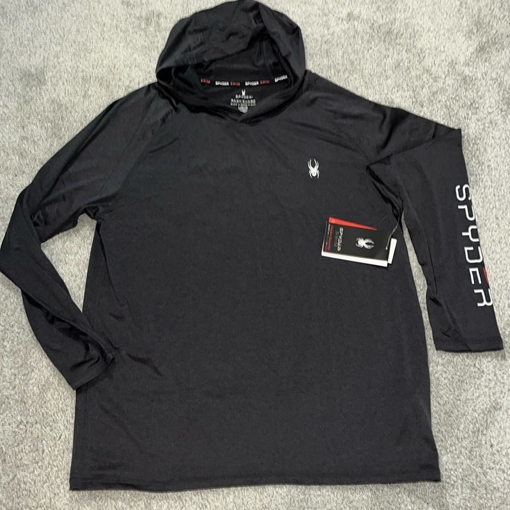 Black Hooded Hoodie Swim Sun Surf Spyder RashGuard Rashie sweatshirt Rash Guard